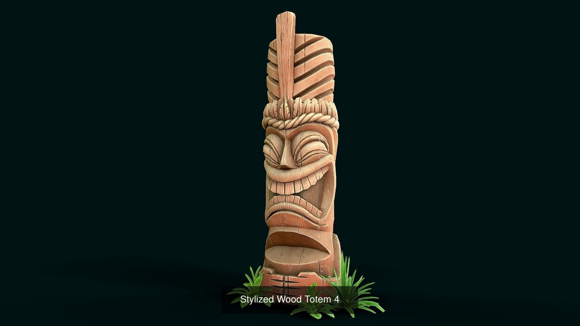 Stylized Wood Totems 3D Model Collection_4