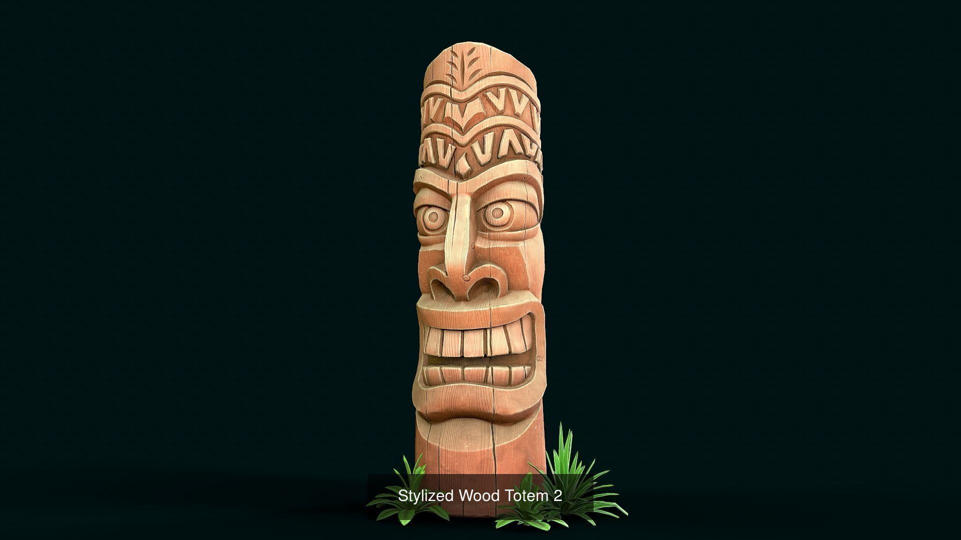Stylized Wood Totems 3D Model Collection_5