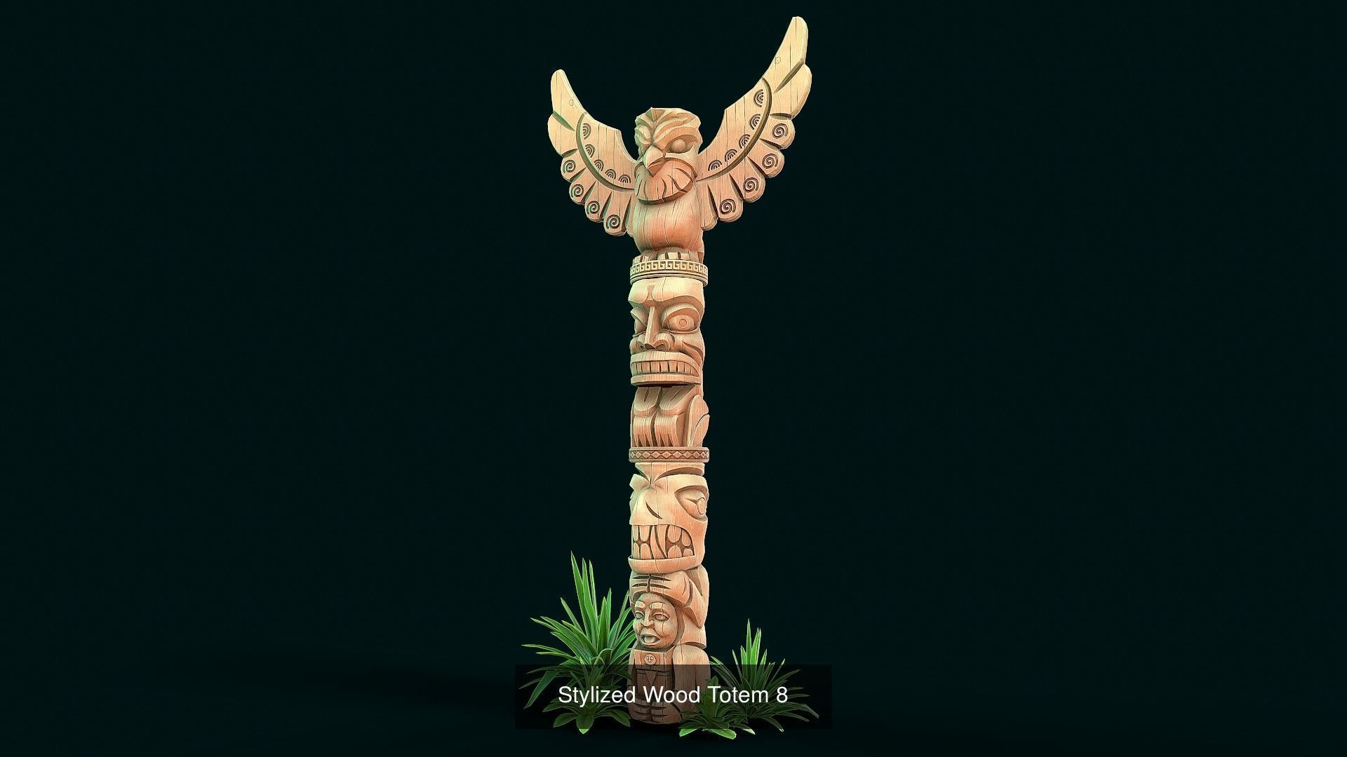 Stylized Wood Totems 3D Model Collection_9