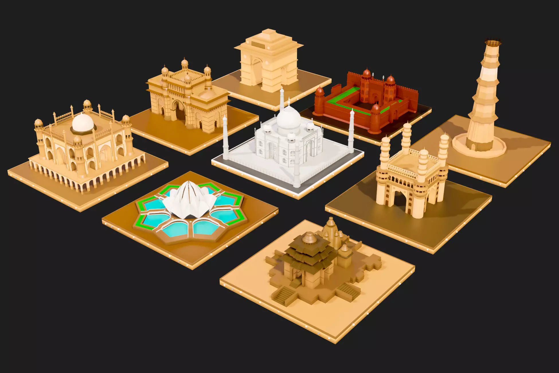 Low Poly Indian Monuments Low-poly Landmarks Low-poly 3D model