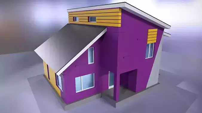 Asymmetrical colourful two-storey house 