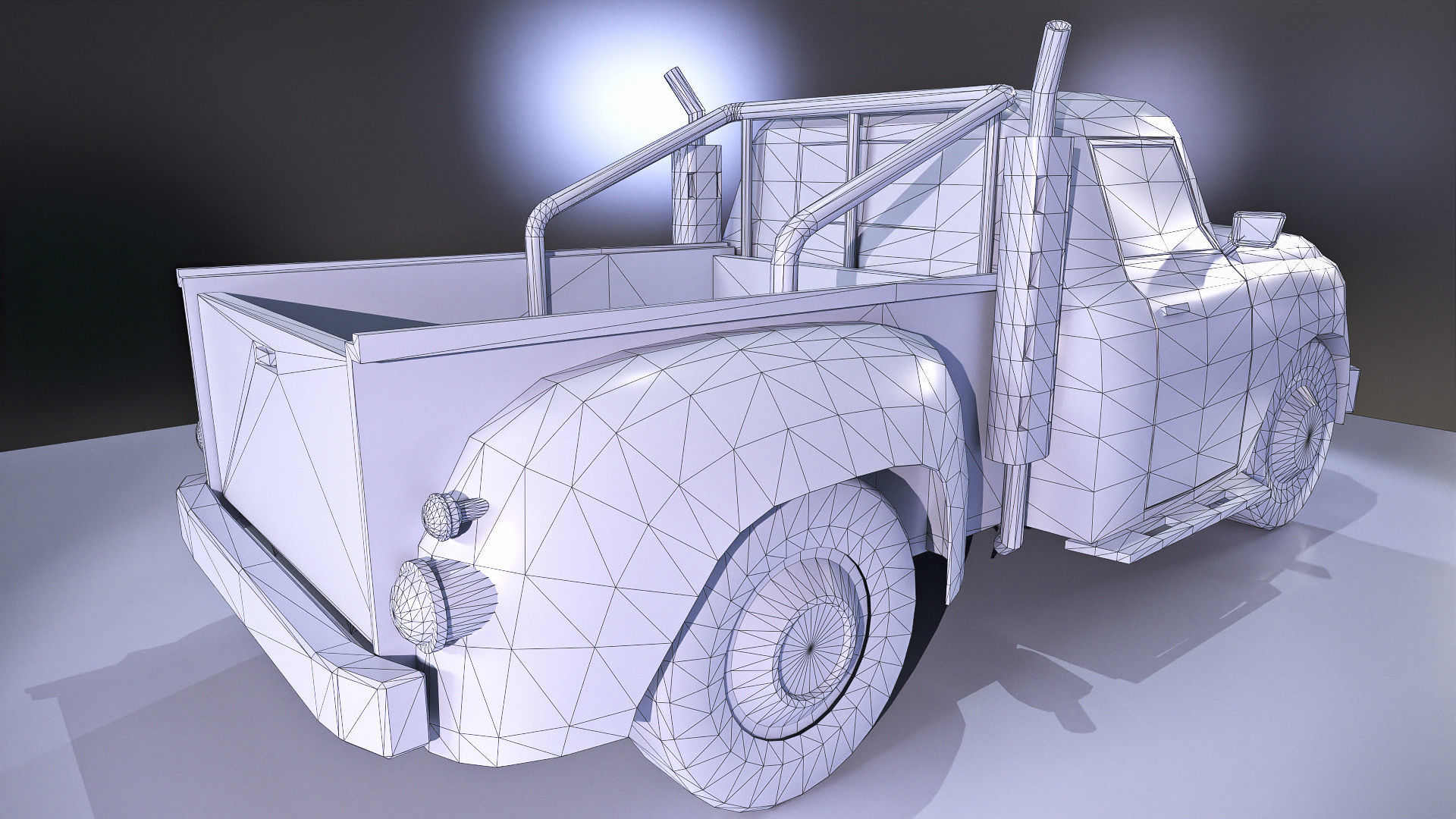 Orange pickup truck  Low-poly 3D model_8