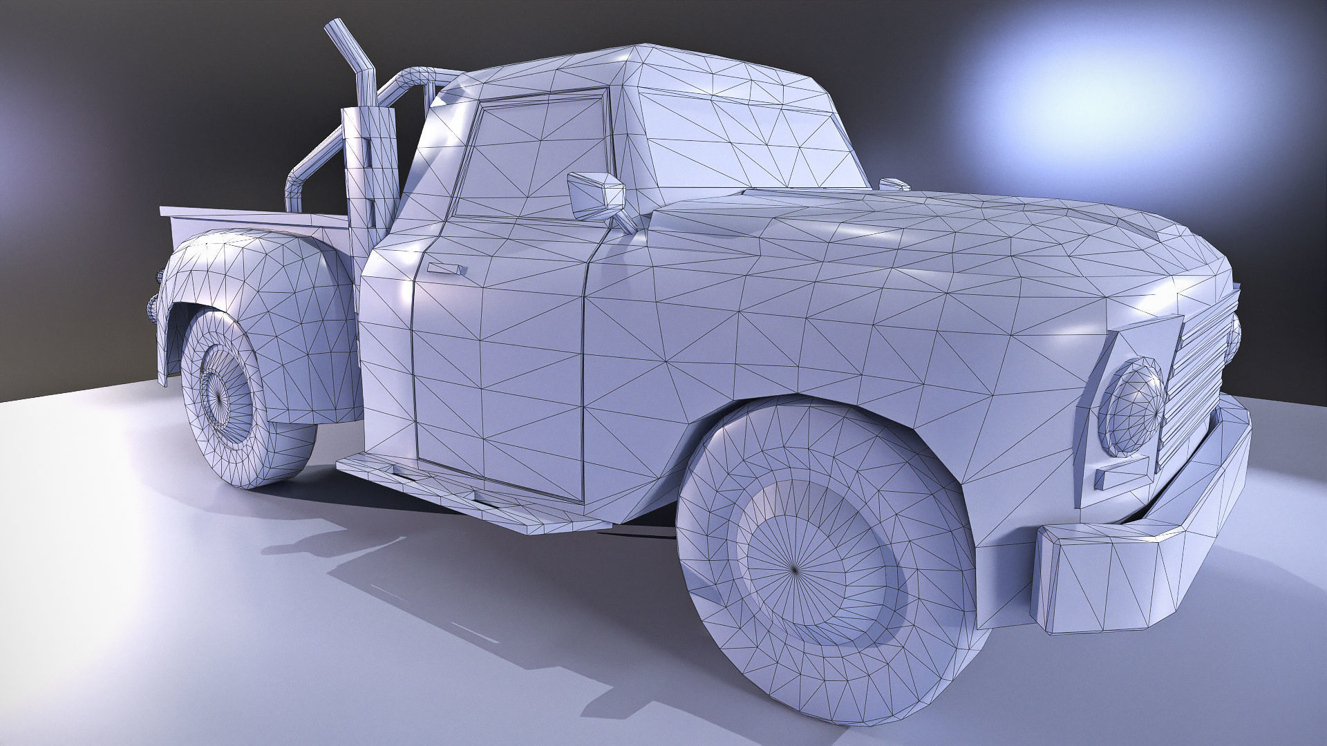 Orange pickup truck  Low-poly 3D model_9