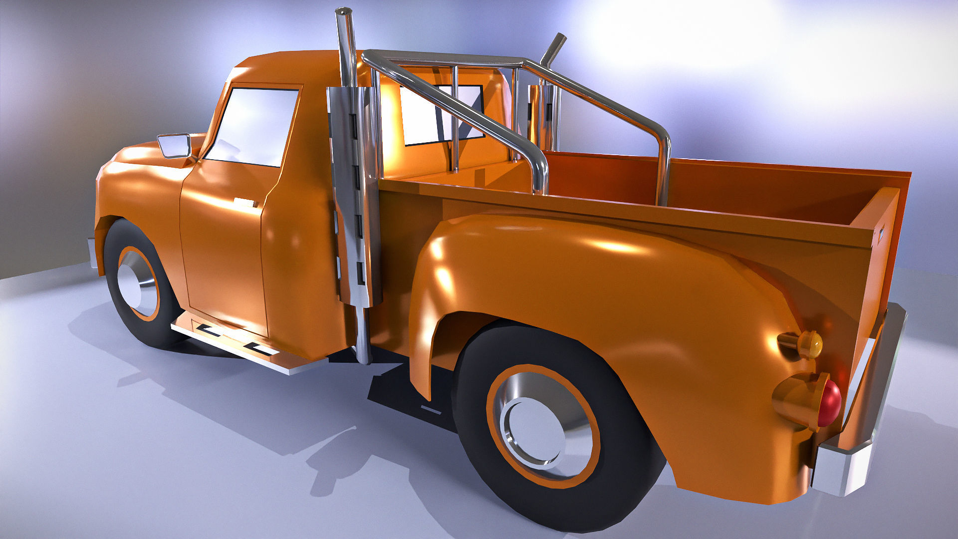 Orange pickup truck  Low-poly 3D model_2