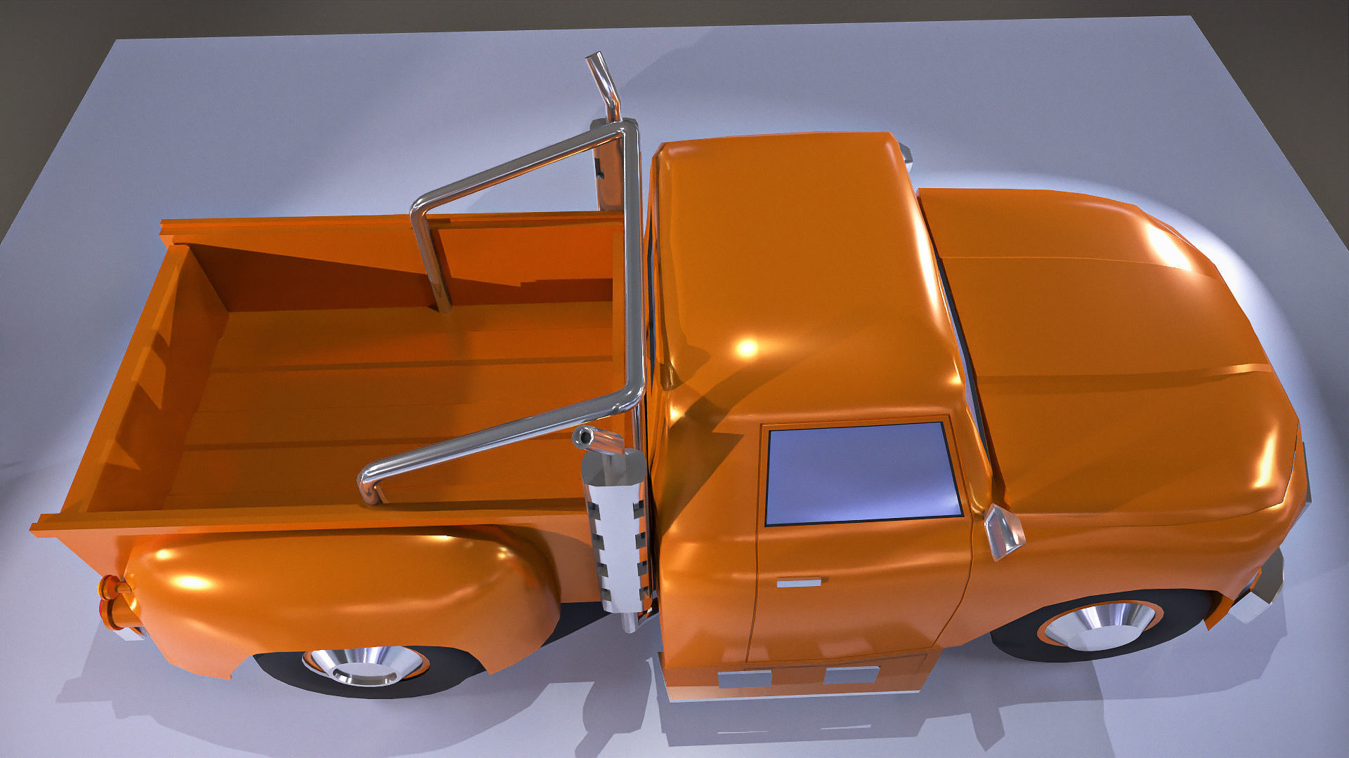 Orange pickup truck  Low-poly 3D model_5