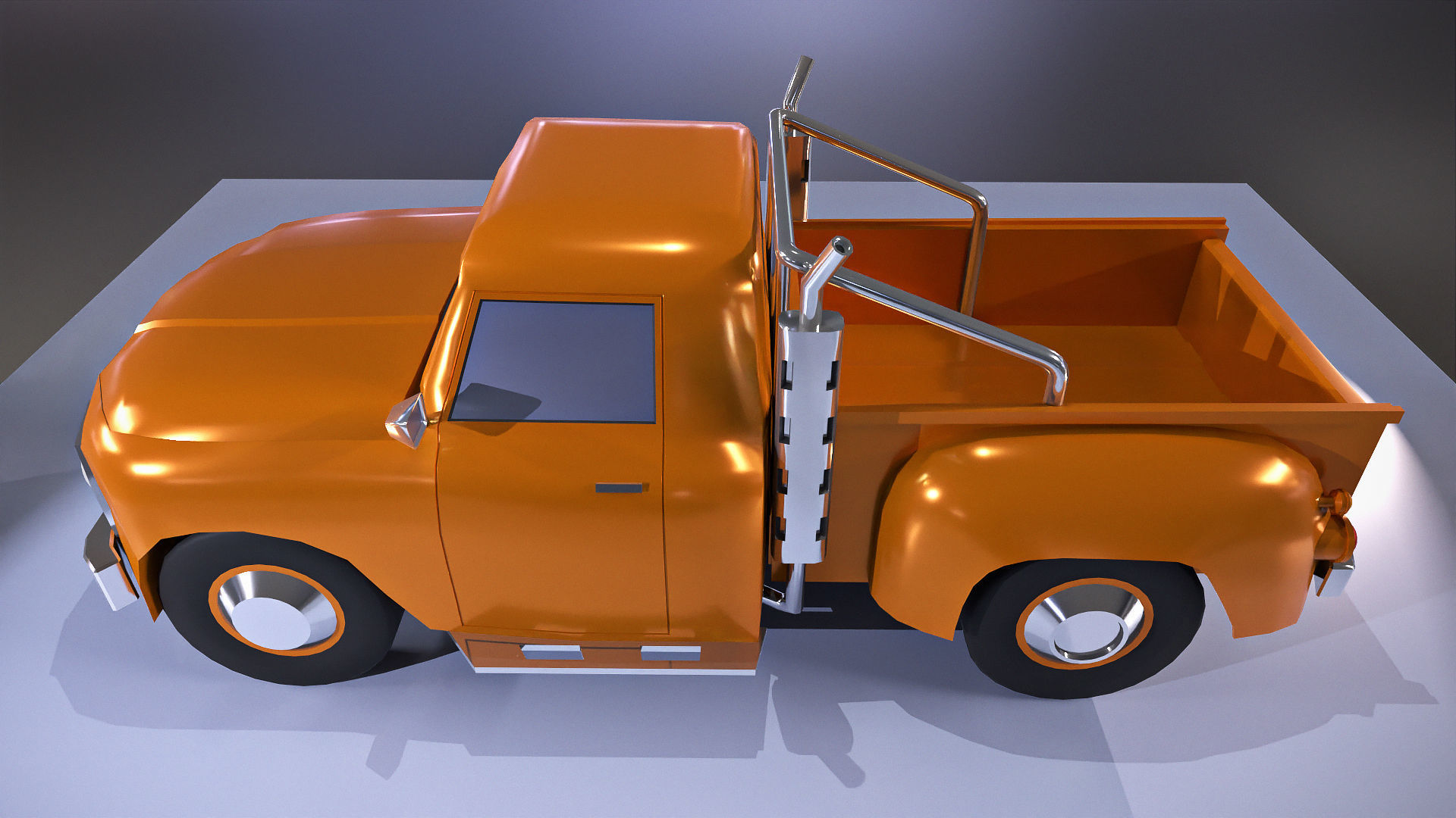 Orange pickup truck  Low-poly 3D model_6