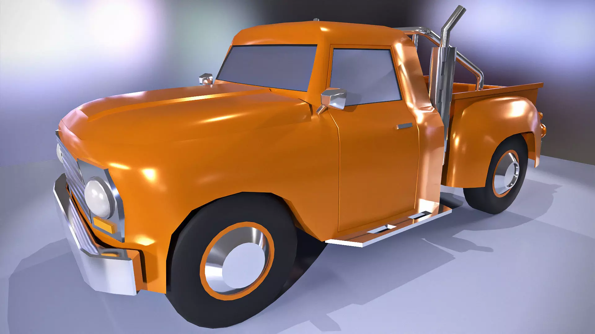Orange pickup truck  Low-poly 3D model_0