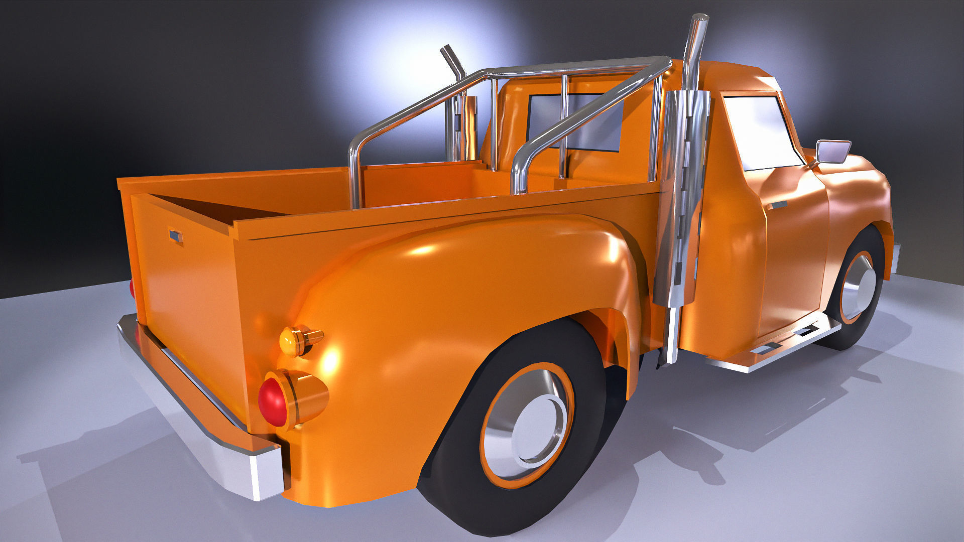Orange pickup truck  Low-poly 3D model_3