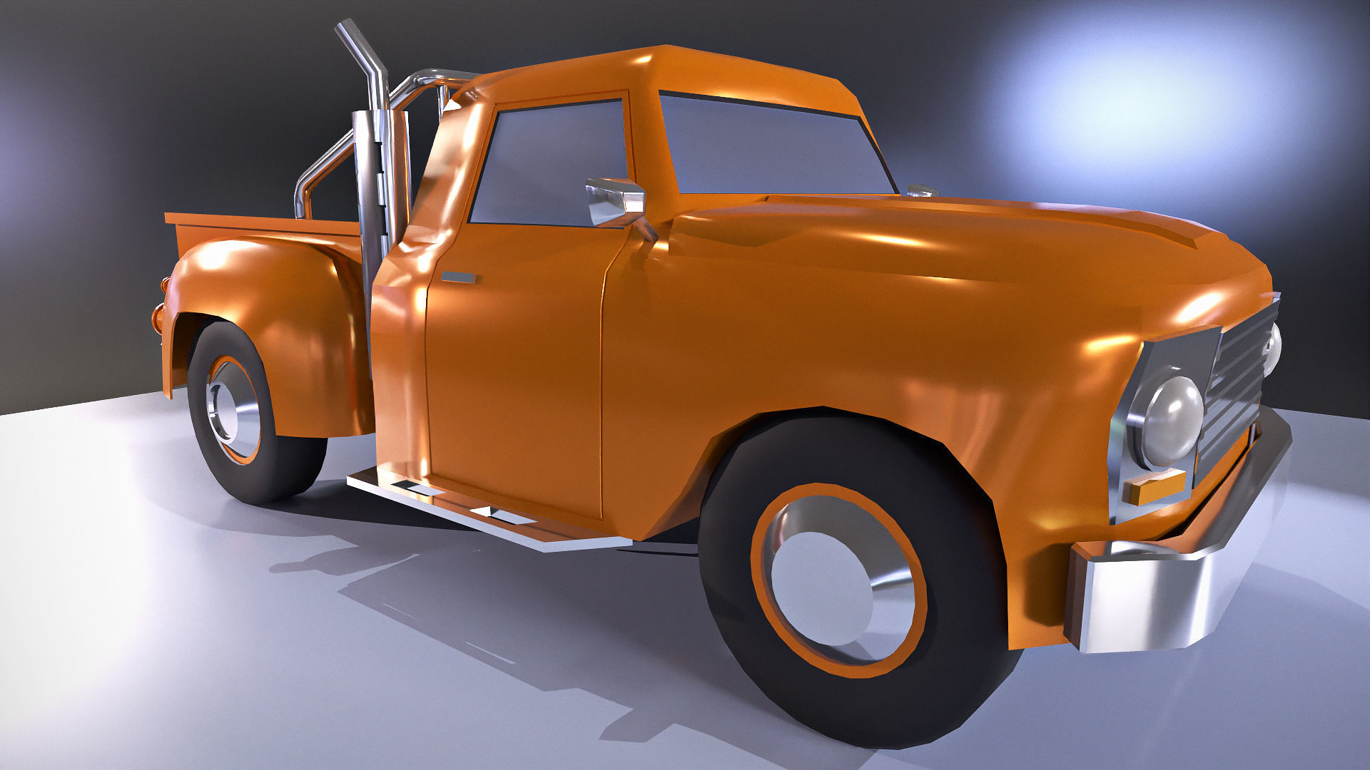 Orange pickup truck  Low-poly 3D model_4