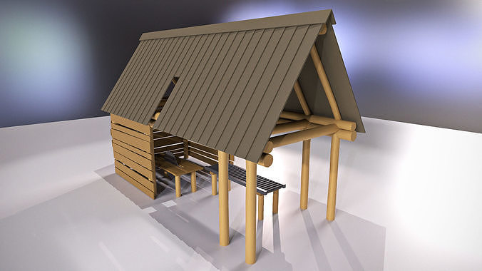 Cartoon-like sawmill Low-poly 3D model