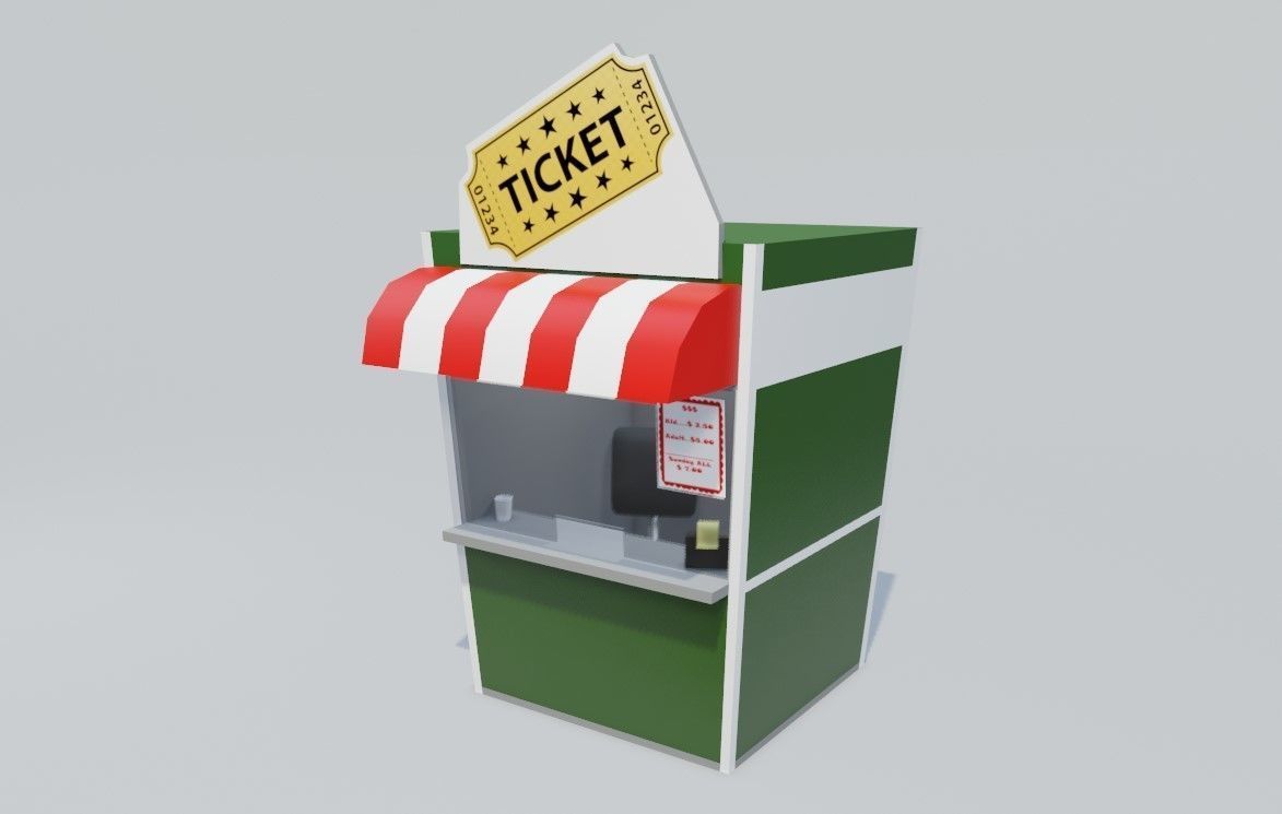 Ticket Office - Bilheteria Low-poly 3D model_2