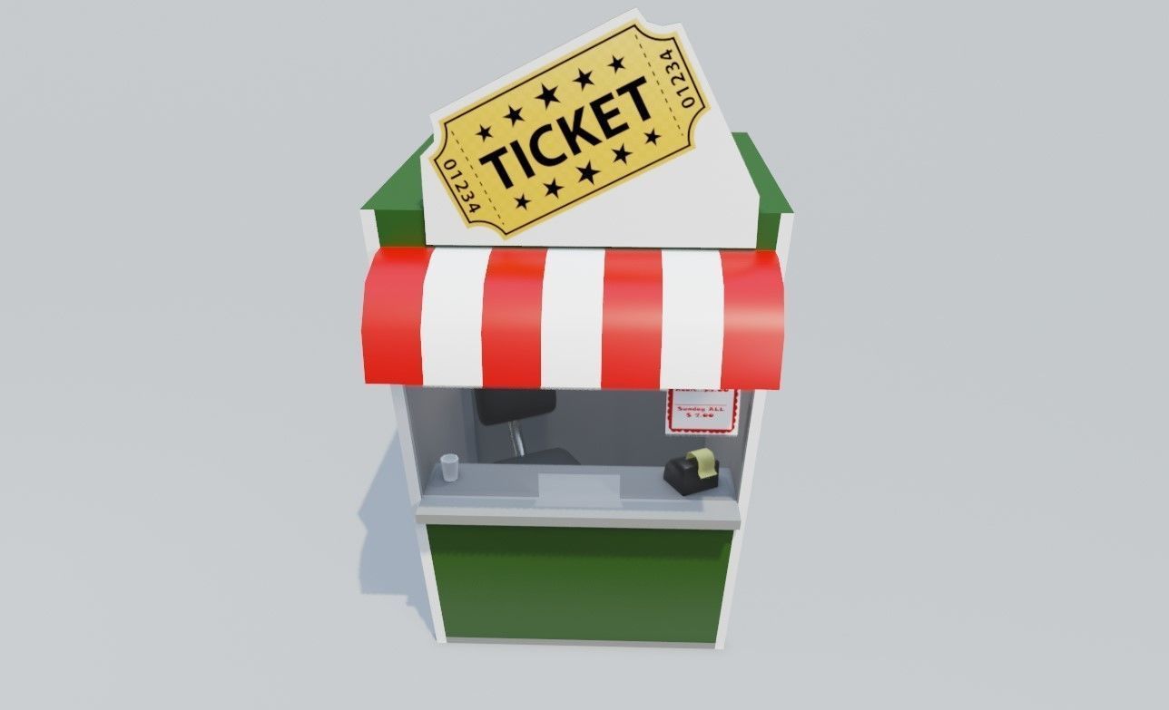 Ticket Office - Bilheteria Low-poly 3D model_7