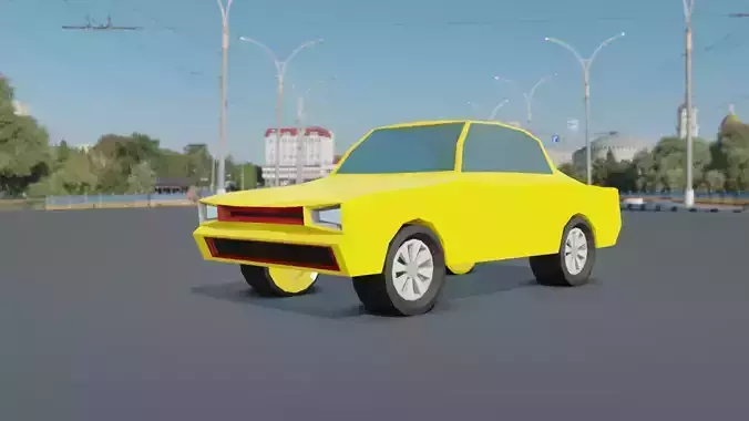 A Yellow Low Poly Car Model