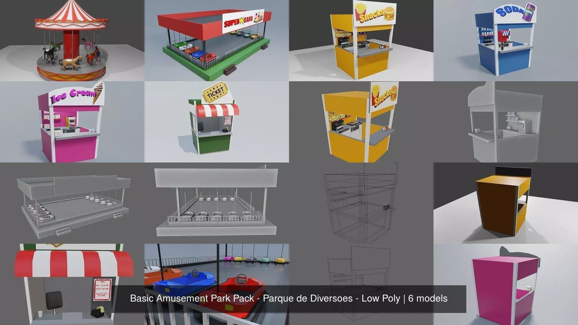 Basic Amusement Park Pack - Parque de Diversoes - Low Poly 3D Model Collection_0