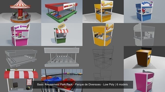 Basic Amusement Park Pack - Parque de Diversoes - Low Poly 3D Model Collection