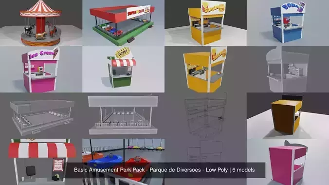 Basic Amusement Park Pack - Parque de Diversoes - Low Poly 3D Model Collection