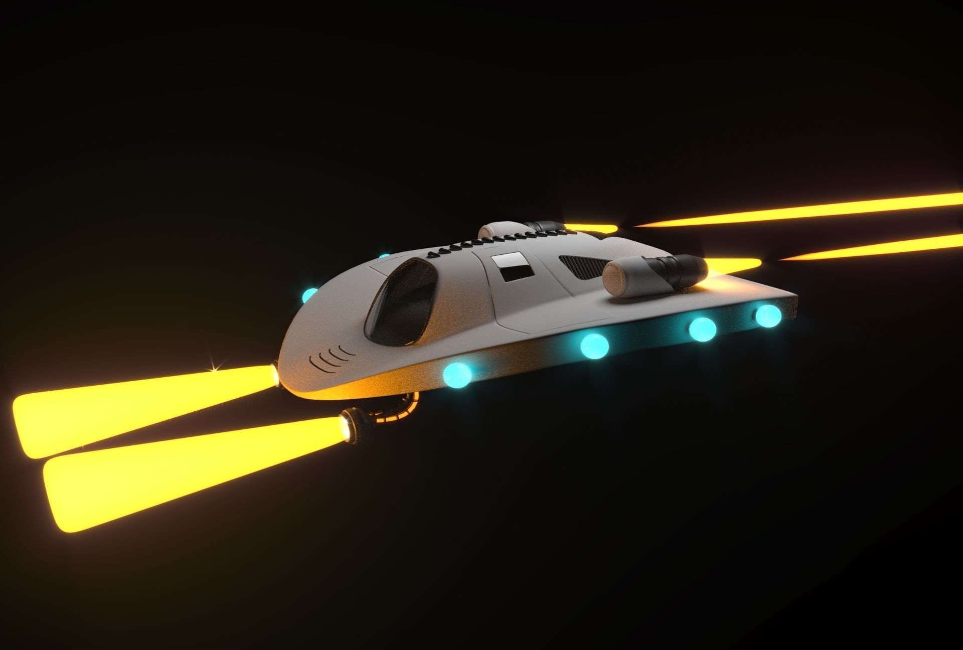 spaceship with lights 3D model_2