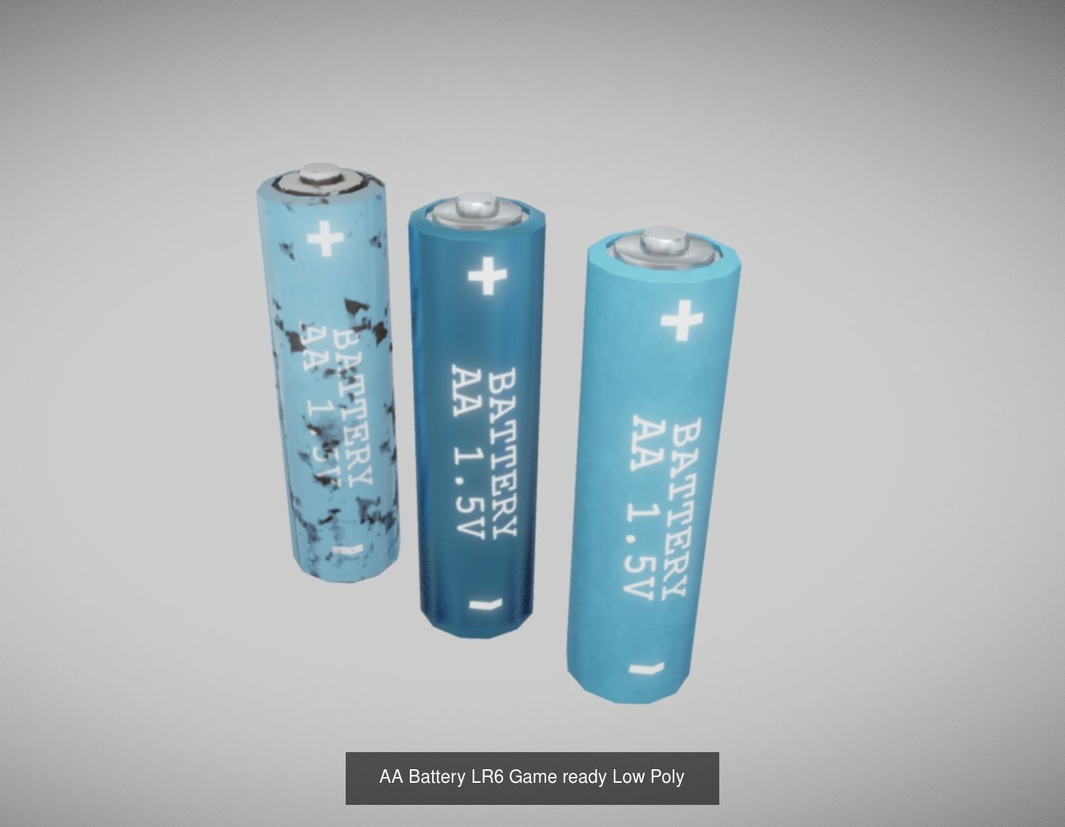 Low Poly PBR Batteries three aa 3D Model Collection_3