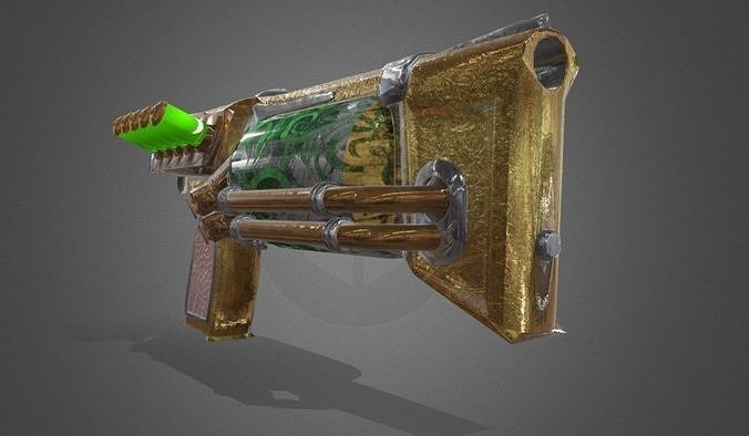 Steampunk Pistol PBR game ready Free low-poly 3D model