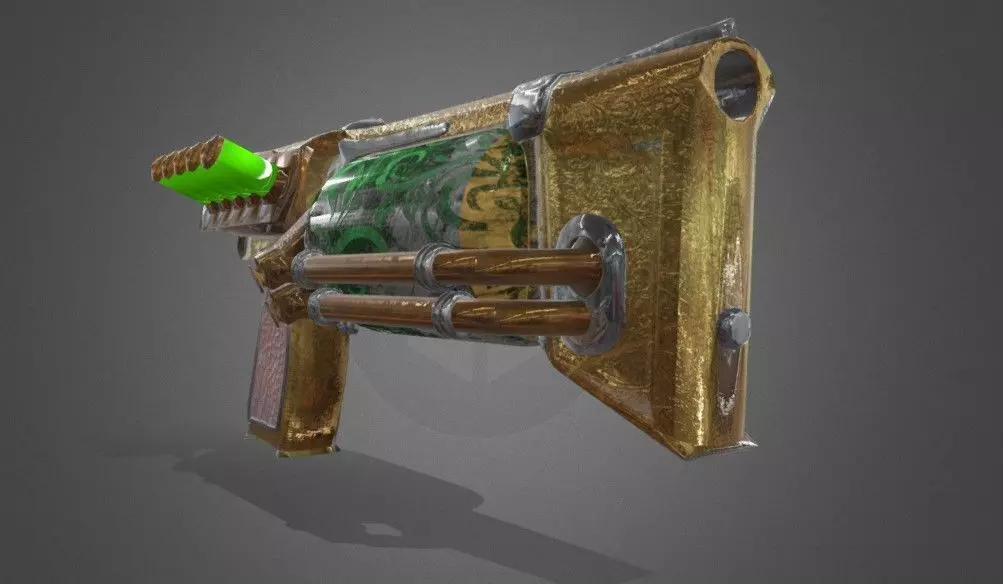 Steampunk Pistol PBR game ready Free low-poly 3D model_0
