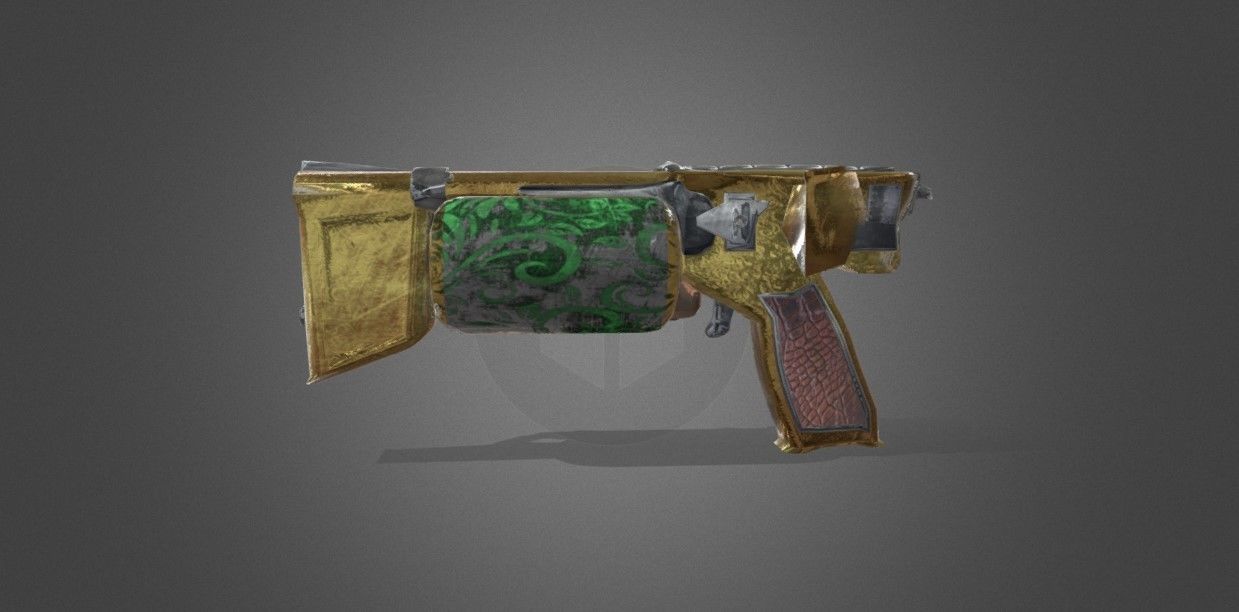 Steampunk Pistol PBR game ready Free low-poly 3D model_1