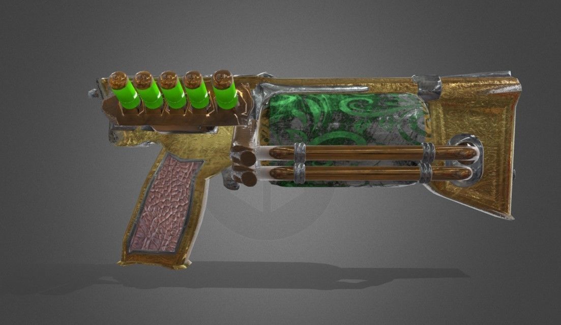 Steampunk Pistol PBR game ready Free low-poly 3D model_2
