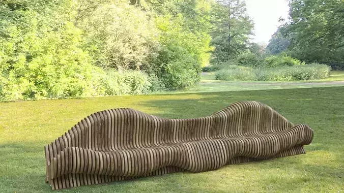 Wooden Parametric Sculptural Seated Garden Bench  3D model