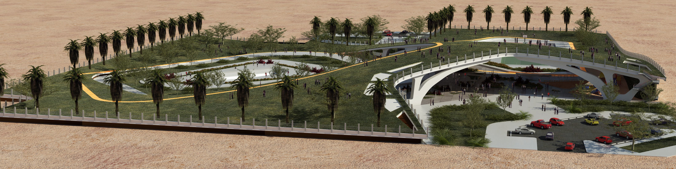 Organic architecture park contemporary landscape with 3d grass 3D model ...