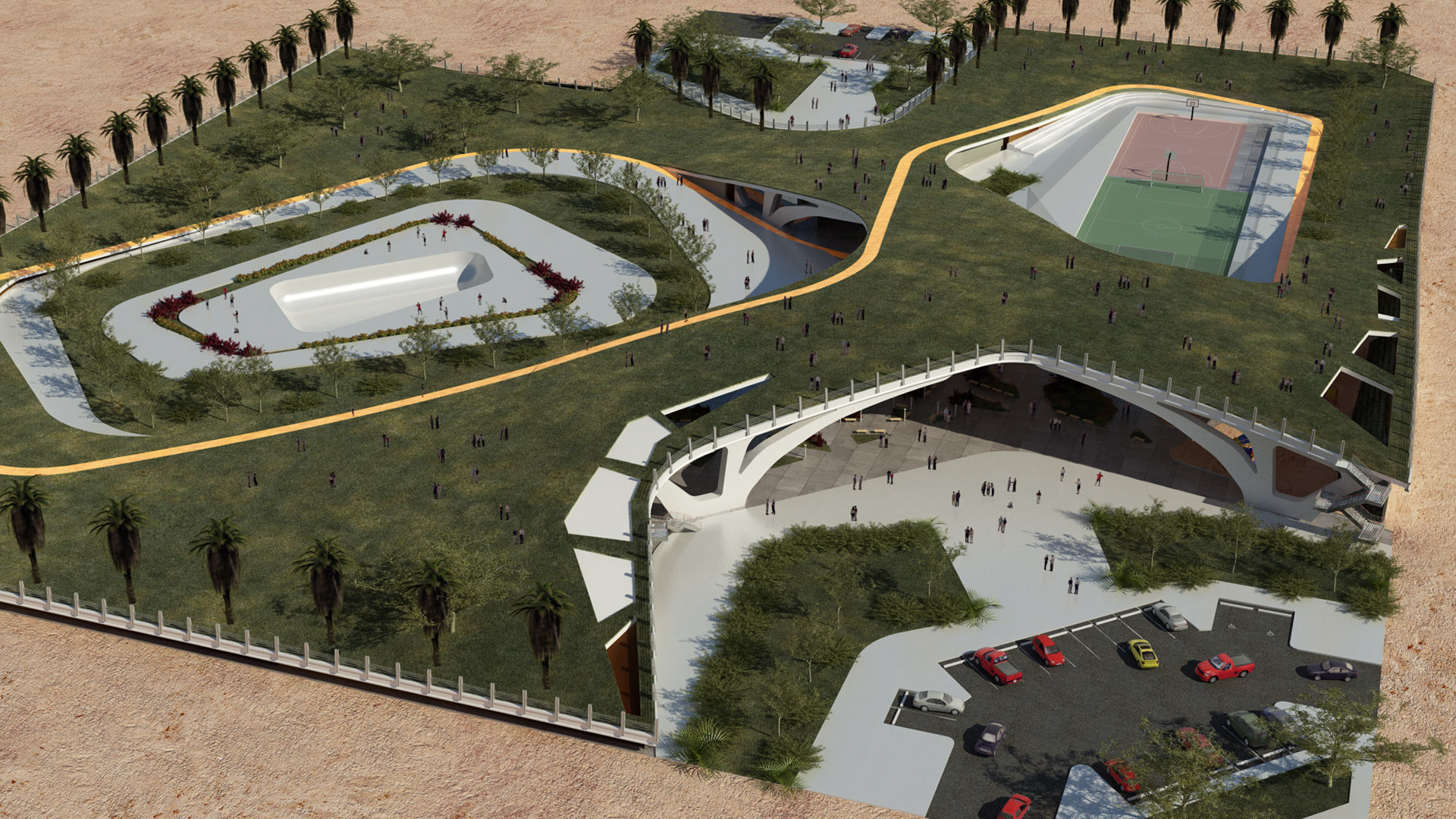 Organic architecture park contemporary landscape with 3d grass 3D model ...
