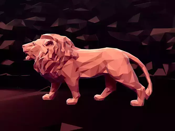 LowPoly Lion Figurine Ready for 3D Printing 
