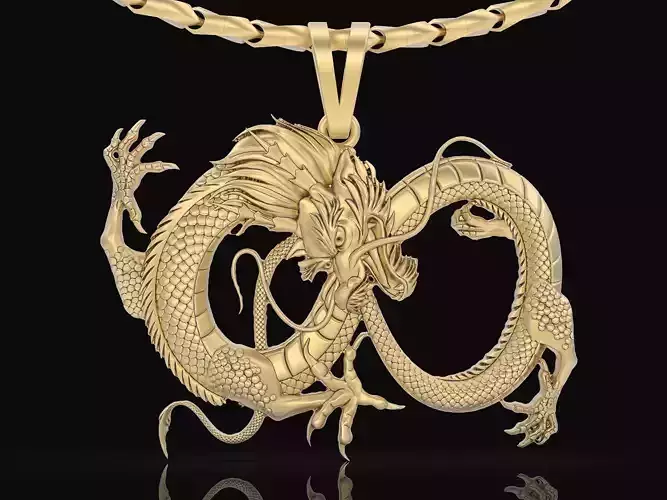 Dragon pendant Sculpture jewelry gold necklace 