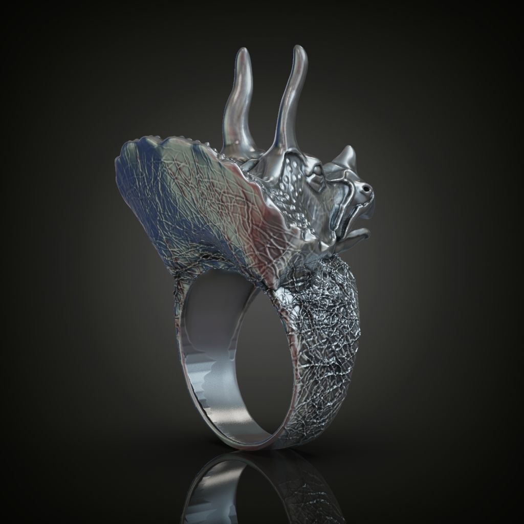 Triceratops dinosaur head ring for men 3D print model_6