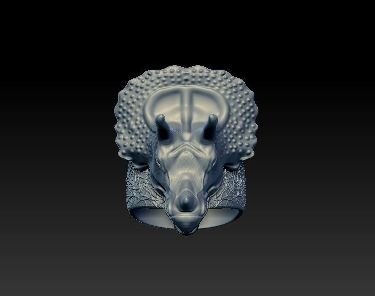 Triceratops dinosaur head ring for men 3D print model_7