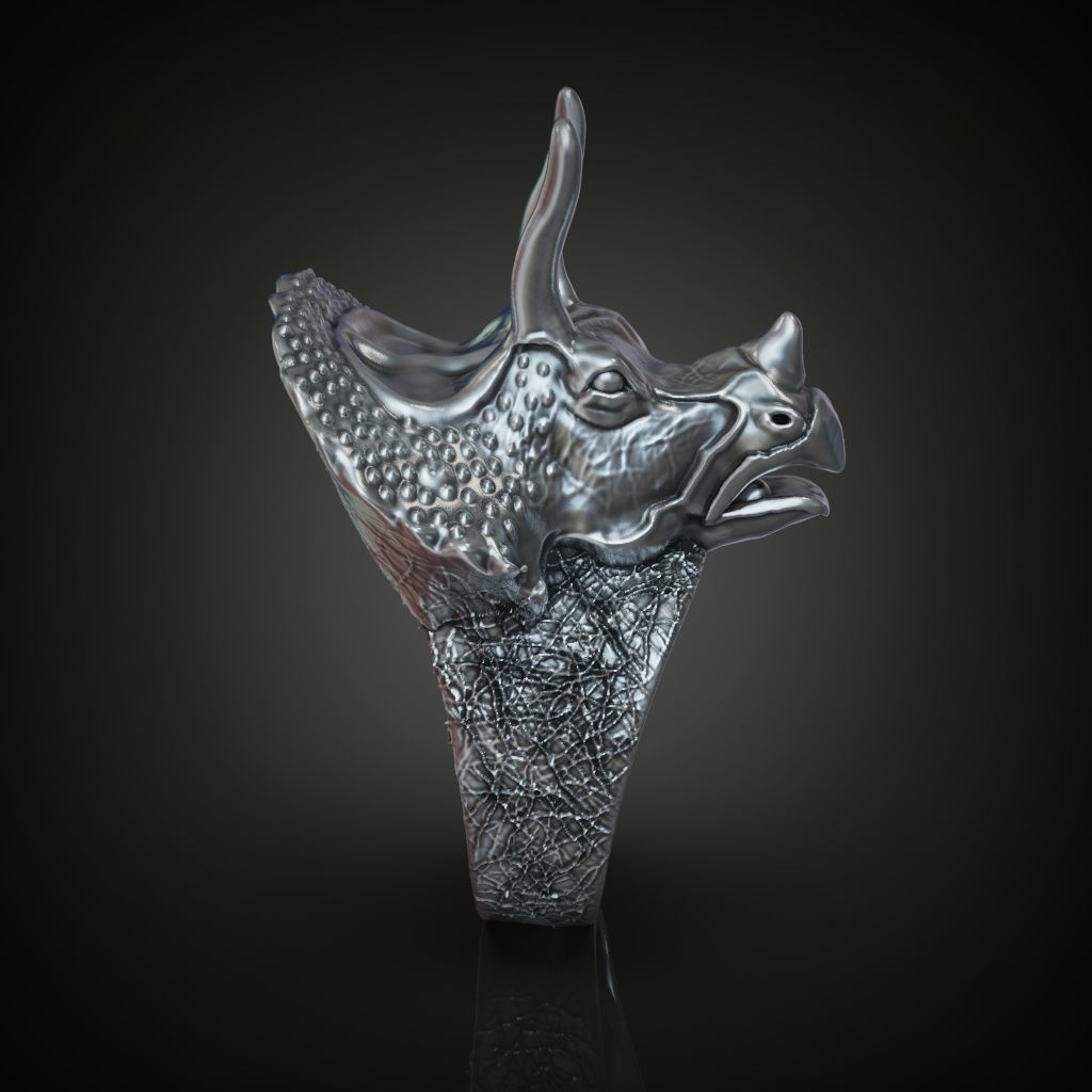 Triceratops dinosaur head ring for men 3D print model_5