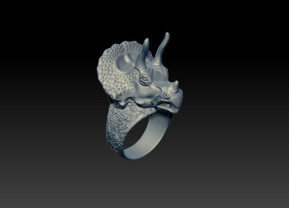 Triceratops dinosaur head ring for men 3D print model_8
