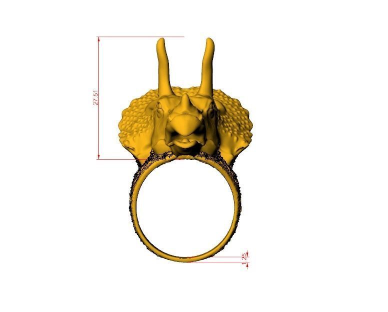Triceratops dinosaur head ring for men 3D print model_11