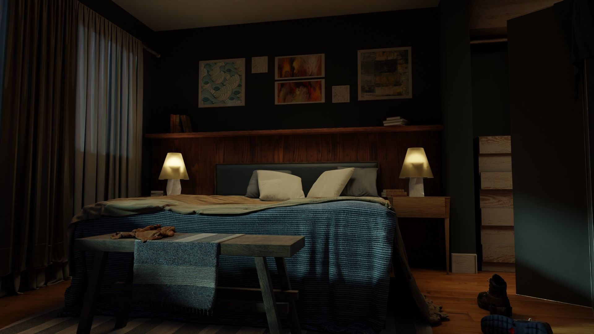 Warm Bedroom 3D model_2