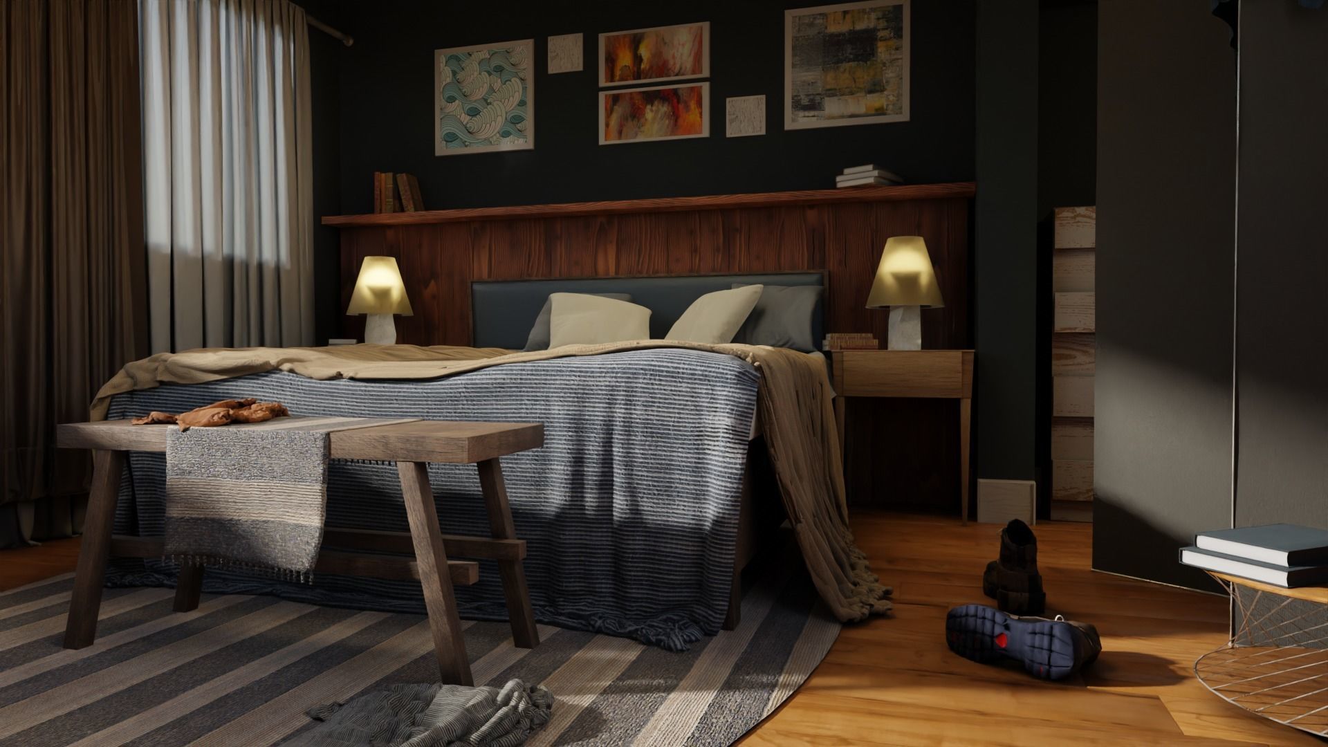 Warm Bedroom 3D model_1