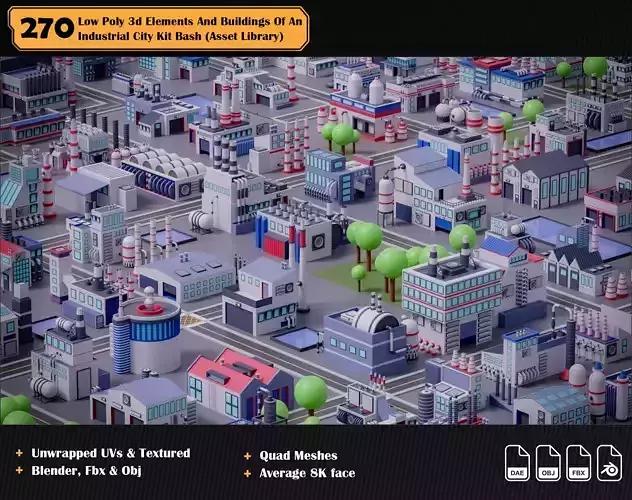Industrial low poly kit bash Low-poly 3D model