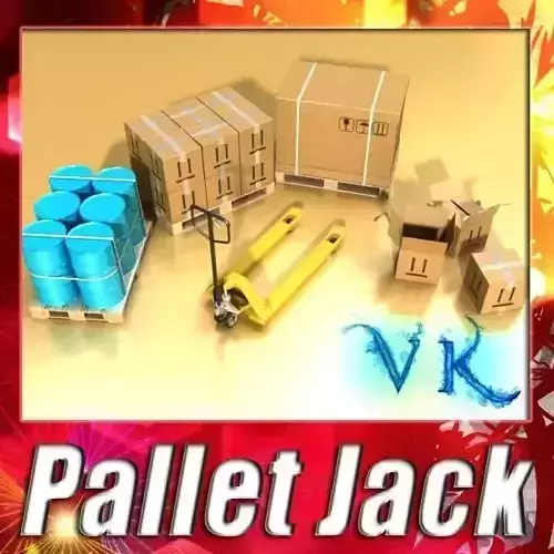 Pallet Jack with Cartons and Metal Drums
