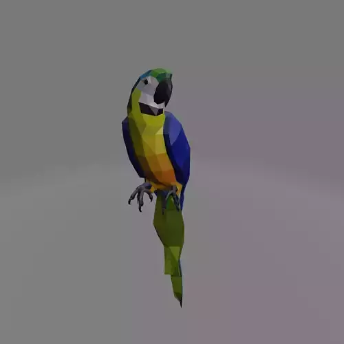 macaw colorful parrot on branch Low-poly 3D model