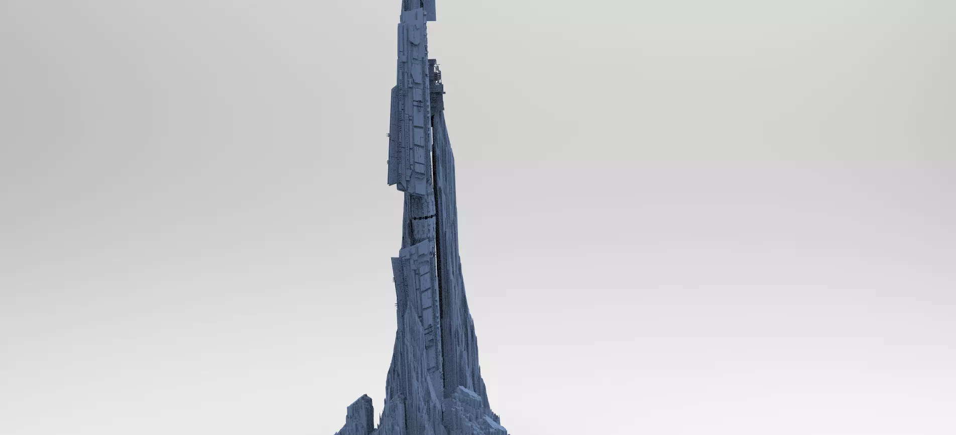 Alien Ship on mountain Tower 3D model_0
