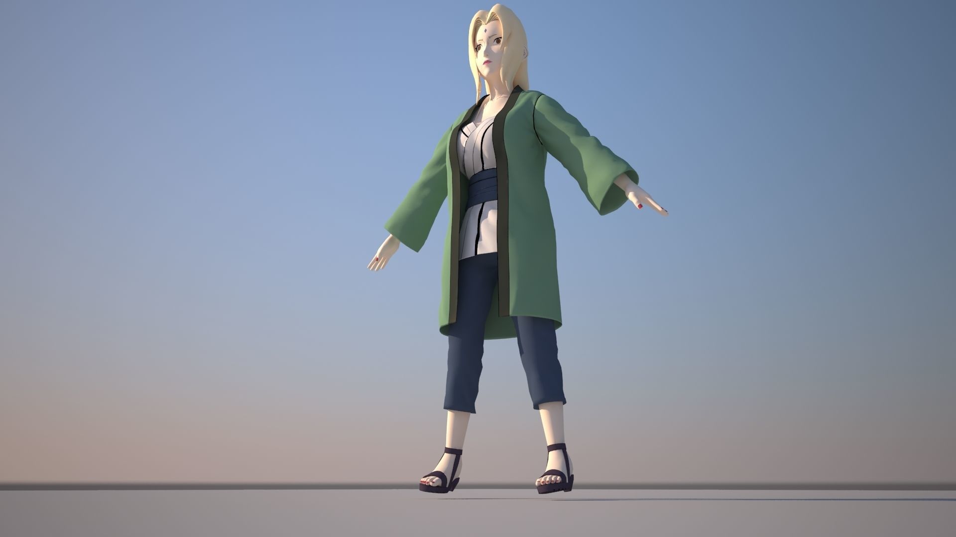 Tsunade woman in coat Low-poly 3D model_4
