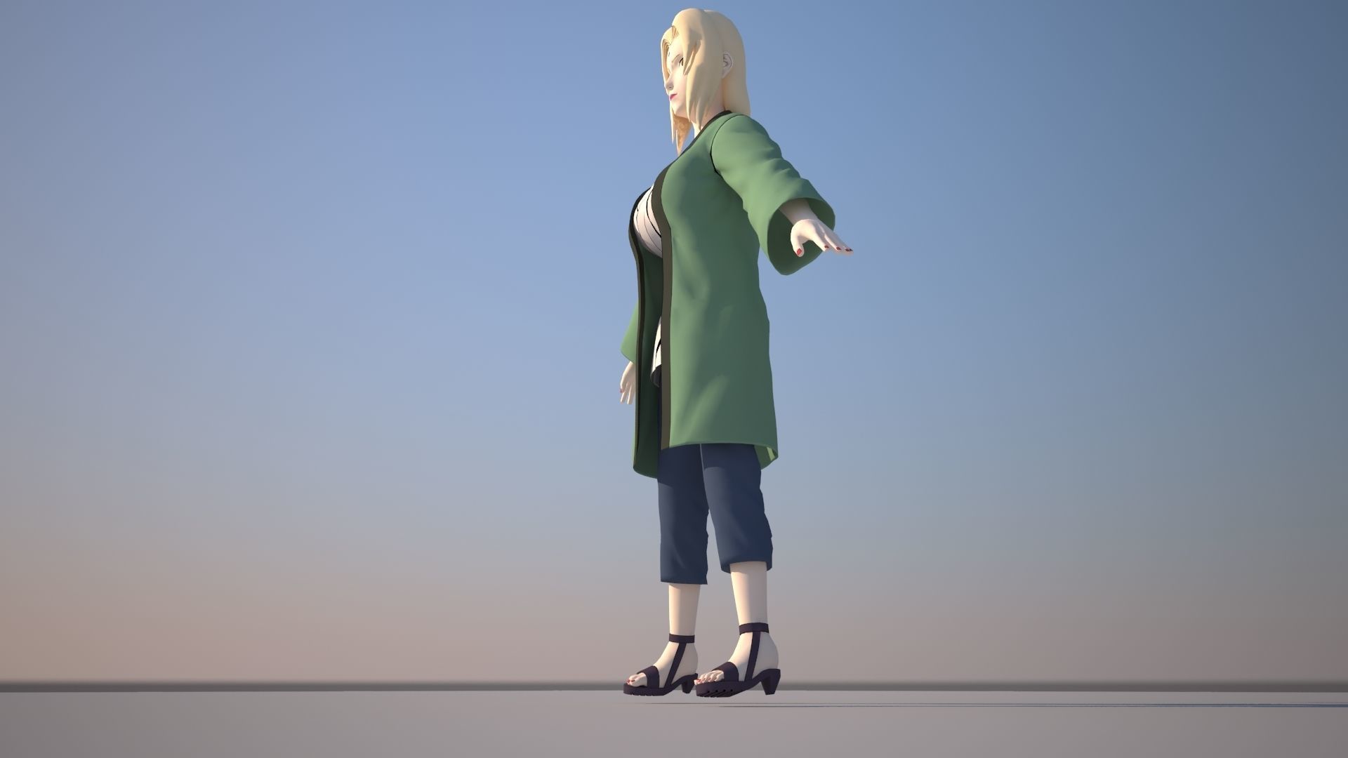 Tsunade woman in coat Low-poly 3D model_3