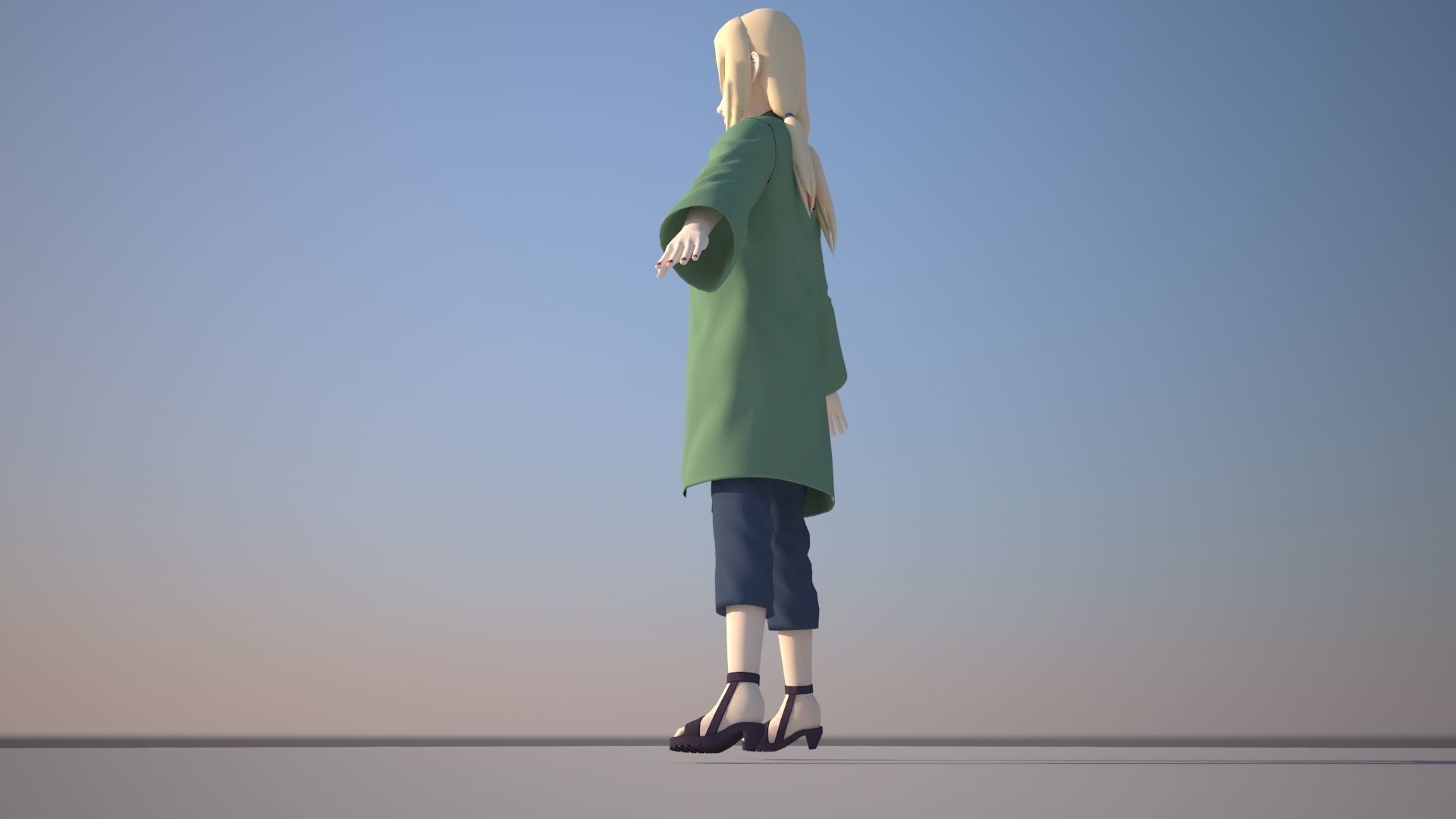 Tsunade woman in coat Low-poly 3D model_6