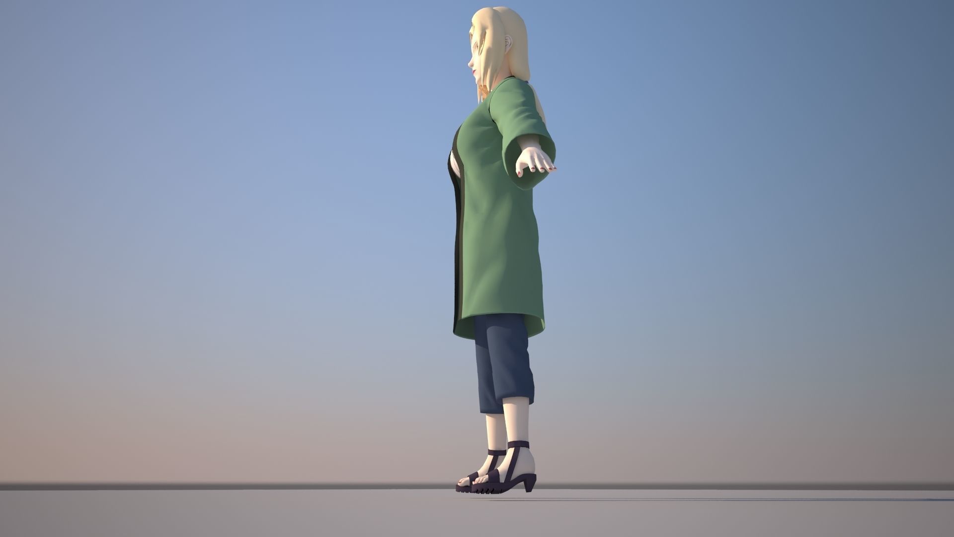 Tsunade woman in coat Low-poly 3D model_5