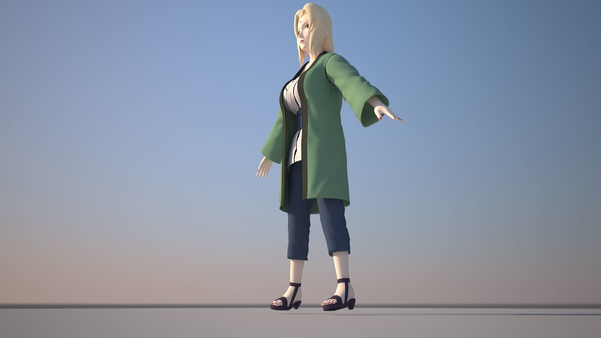 Tsunade woman in coat Low-poly 3D model_2