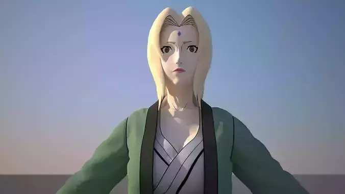 Tsunade woman in coat Low-poly 3D model