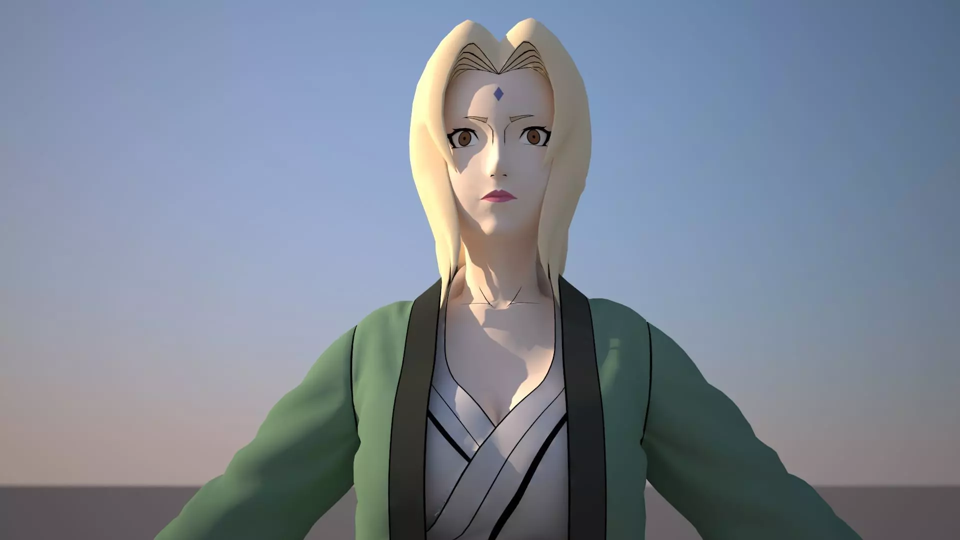 Tsunade woman in coat Low-poly 3D model_0