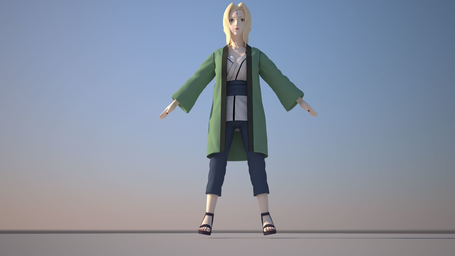 Tsunade woman in coat Low-poly 3D model_1